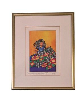 She Who Loves To Quilt #4 Framed Print by Suzy Toronto Gold Frame Colorful Art